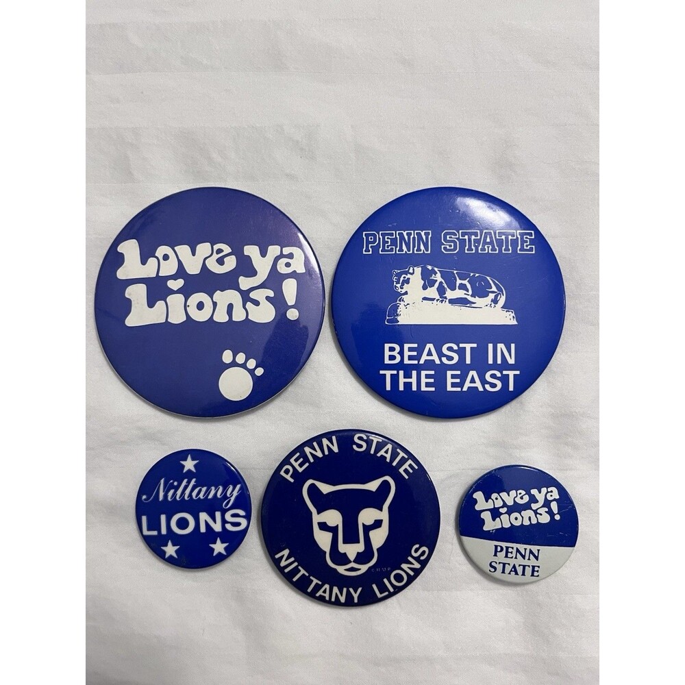 VTGPenn State University Buttons Lot 5 PSU Gameday Pinbacks 1980s Retro Rare